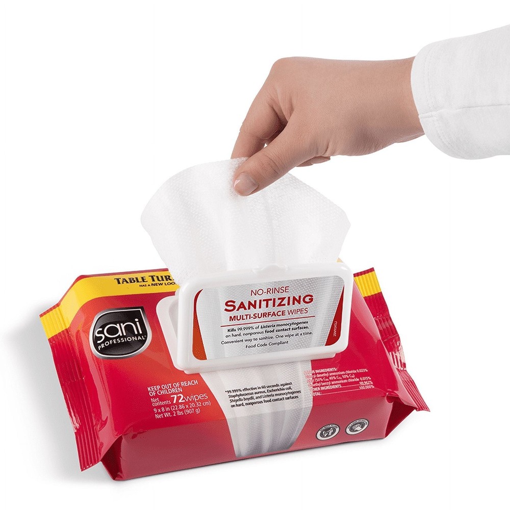Sani Professional No-Rinse Sanitizing Multi-Surface Wipes, White 72ct (2 Pack)
