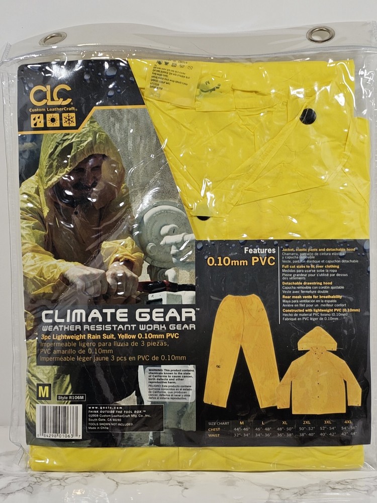 CLC Work Gear Climate Gear Weather Resistant 3pc PVC Rain Suit Yellow Size M New