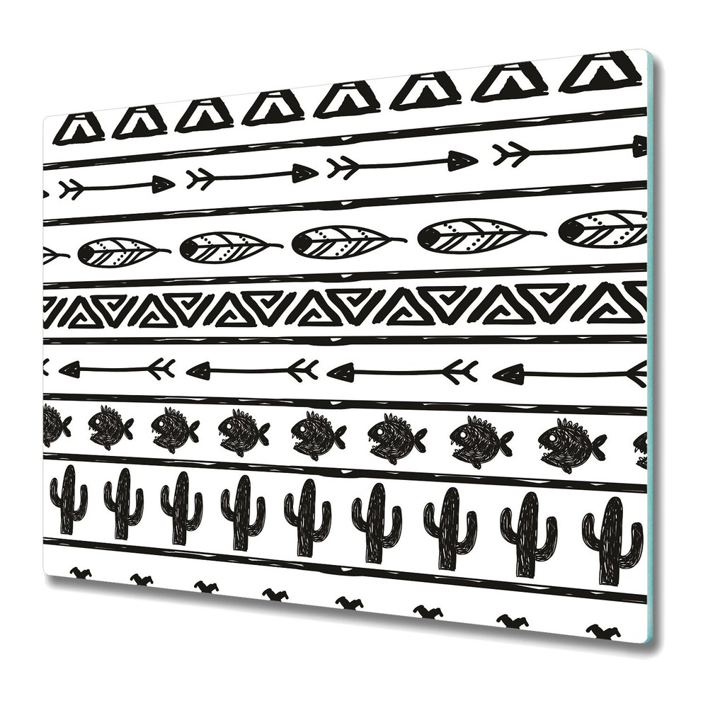 Glass Induction Ceramic Hob Cover Boho Minimalist Black and White Boho 60x52