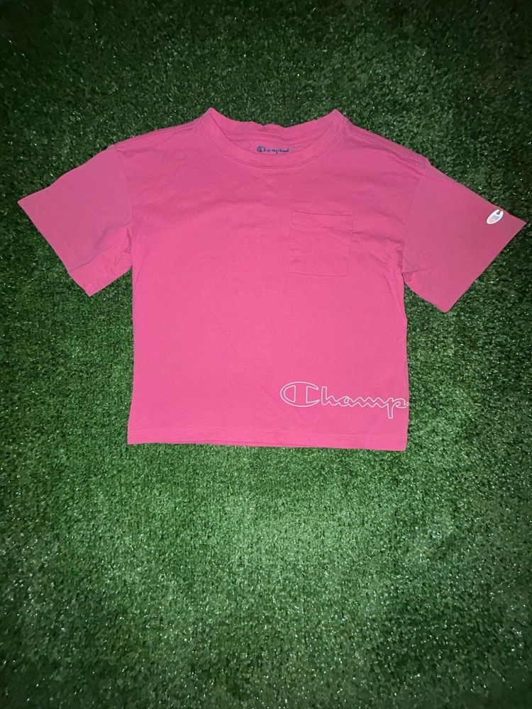 Champion Girls Pink Short Sleeve Crew Neck T-Shirt Pocket Logo Solid M (7/8)