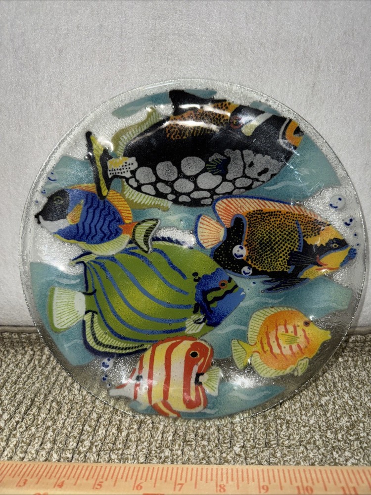 Peggy Karr Fish Frolics Tropical Fish Under Water Fused Art Glass 11” Plate