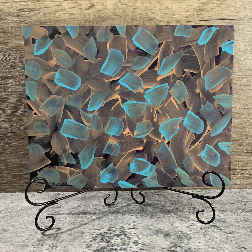 Original 11” X 14” Abstract Acrylic Painting Art On Canvas Panel With Easel-image
