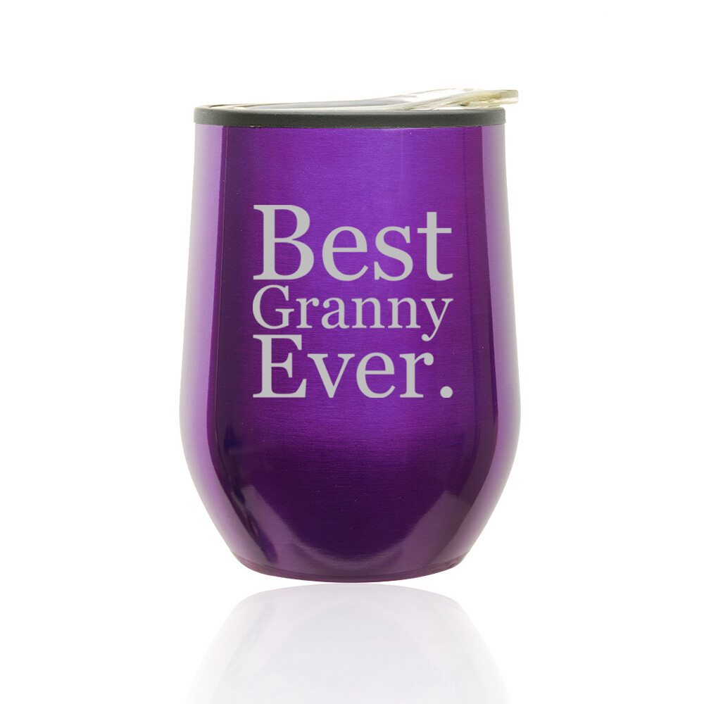 Stemless Wine Tumbler Coffee Travel Mug Glass Cup w/ Lid Best Granny Ever