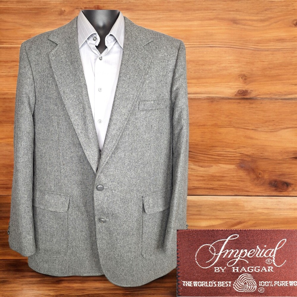 Haggar Imperial 44L Gray Tweed Wool Mens Blazer Jacket