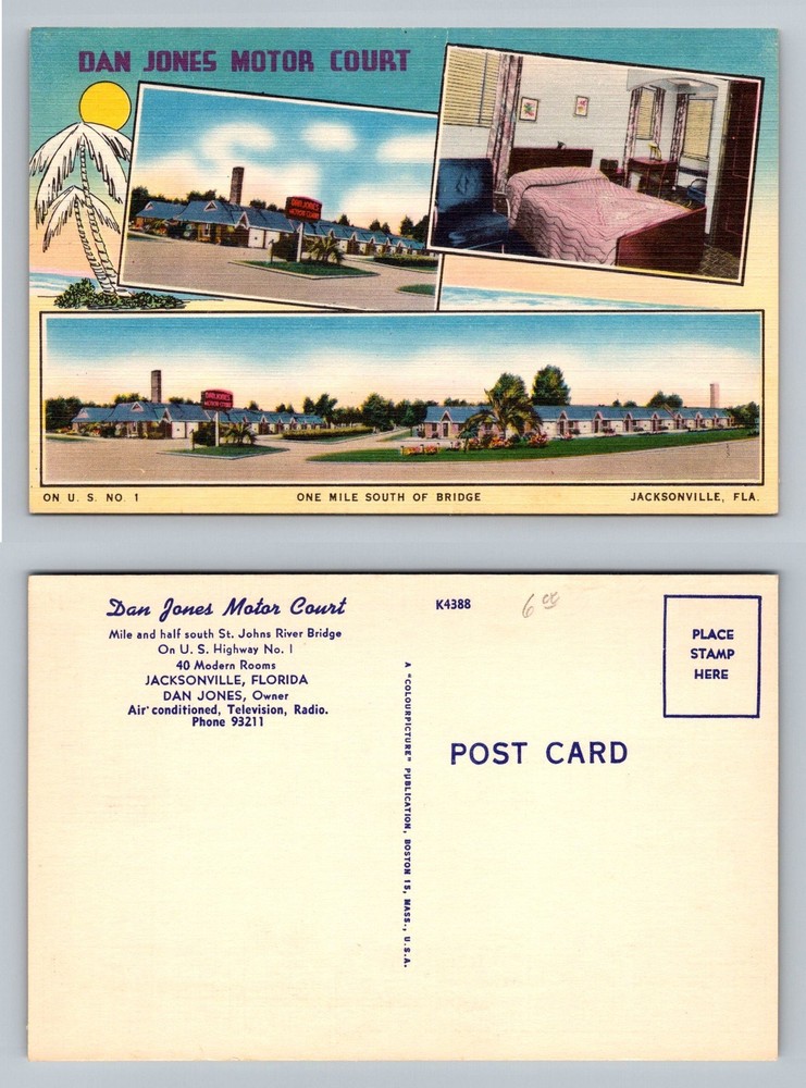 Jacksonville, FL-Florida, Dan Jones Motor Court Motel Vintage Postcard