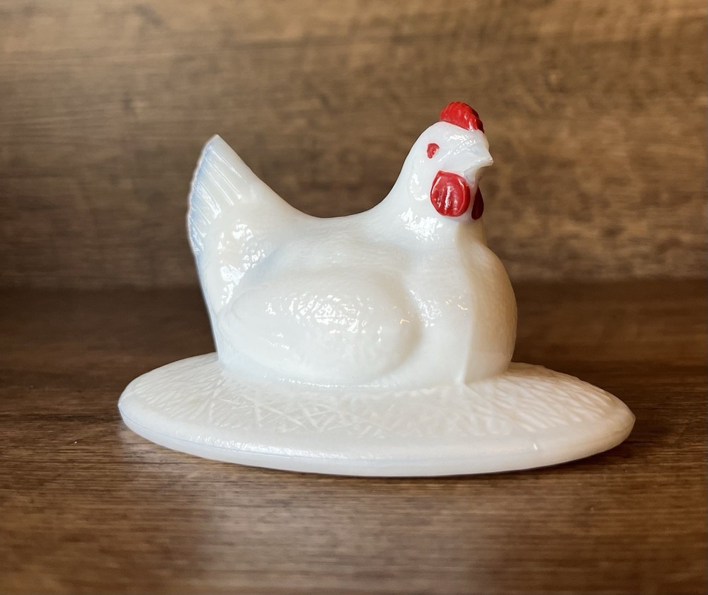 VTG Mini Milk Glass Hen on Nest Split Tail Lid Only White Chicken Westmoreland