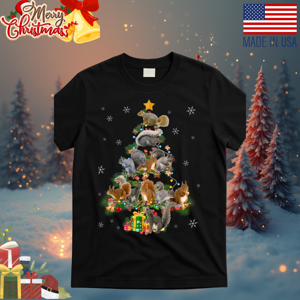Funny Squirrel Christmas Tree T-Shirt - Festive Holiday Design with Squirrels, S