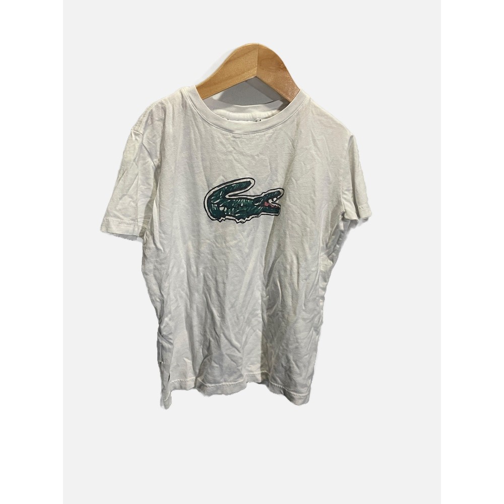 Lacoste T-Shirt Kids 10 White Graphic Logo Tee Casual Sporty Short Sleeve
