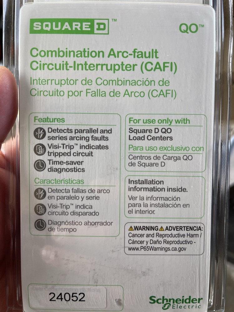 Square D QO120CAFI QO 20A Arc Fault Breaker