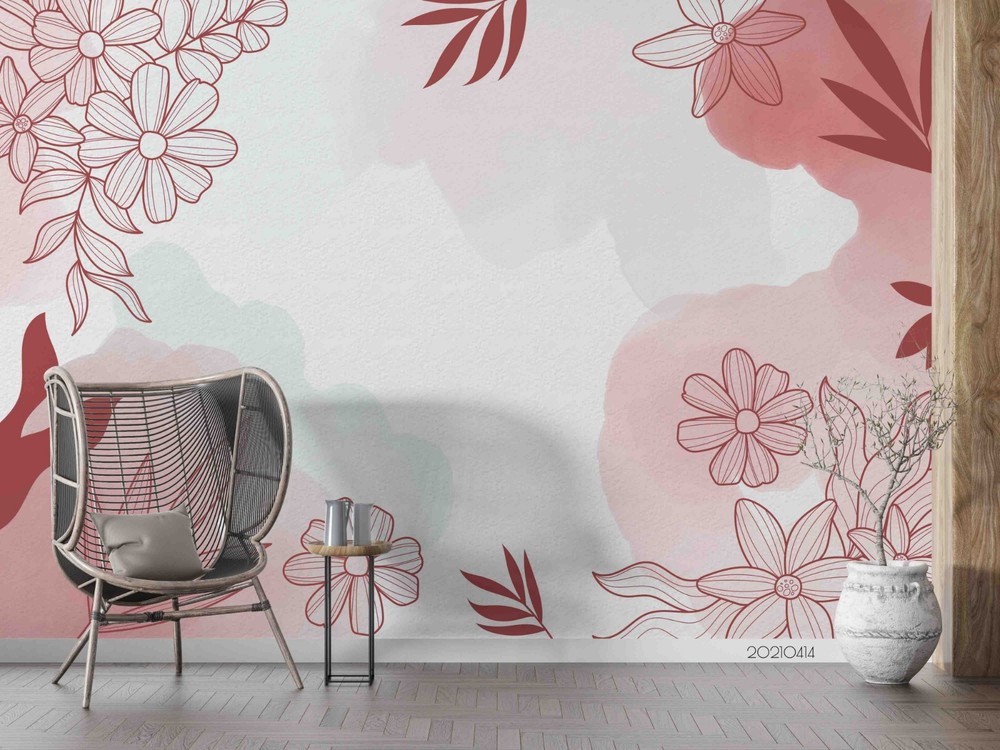 3D Hand-drawn Flower Leaves Watercolor Wall Murals Wallpaper Murals Wall Sticker
