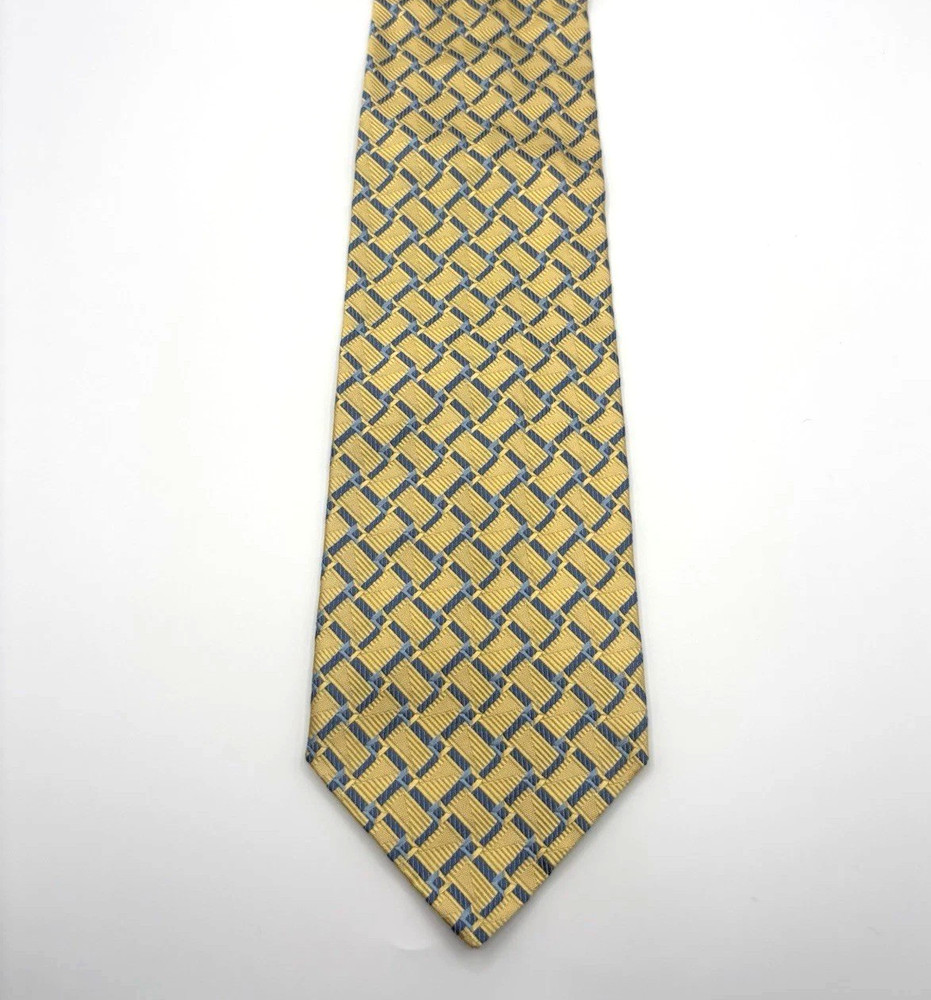 Jos. A. Bank Gold Blue Basket Weave Geometric Men's Tie 100% Silk Made In Italy