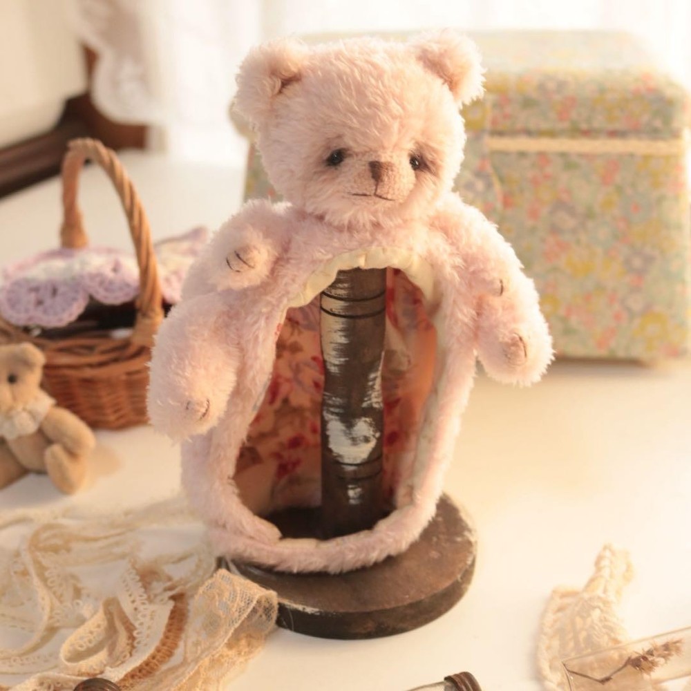 Teddy bear bear ear hat to wear pink artist bear Neo Blythe teddy bear #13070a