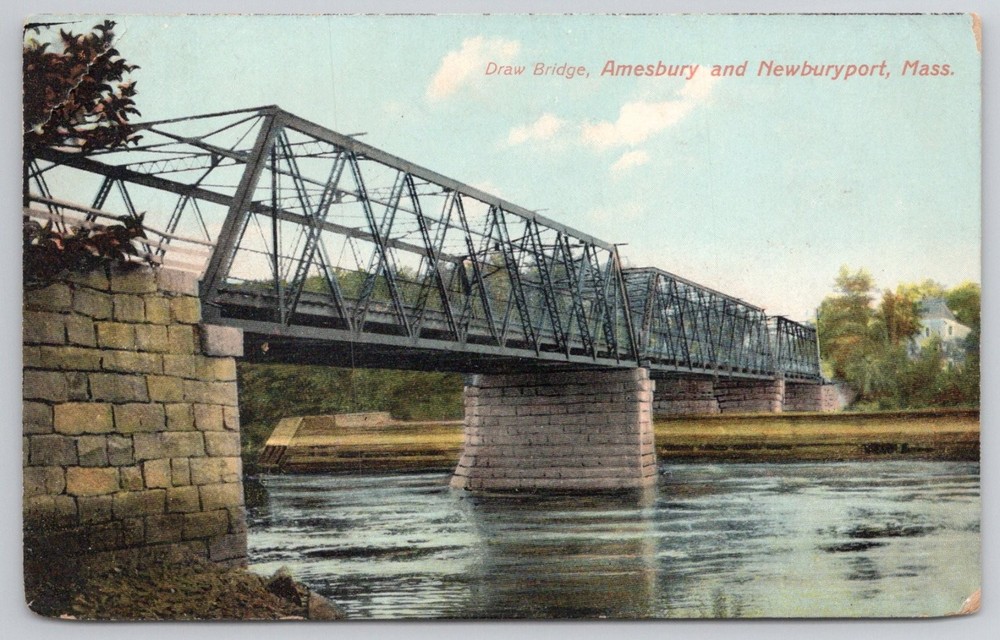 Amesbury Newburyport MA Draw Bridge Postcard Robbins Bros. Co. c. 1910