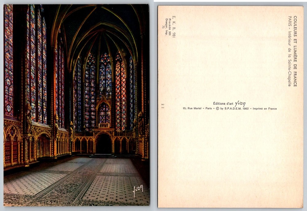 1962 Sainte-Chapelle Paris France Stained Glass Interior Yvon Postcard