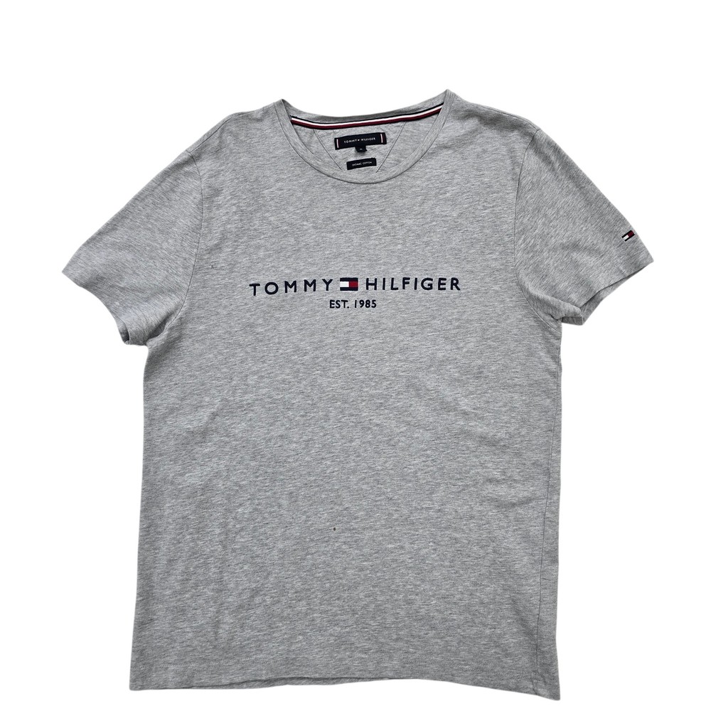 Tommy Hilfiger Men Gray Organic Cotton Logo T-Shirt Size M Regular