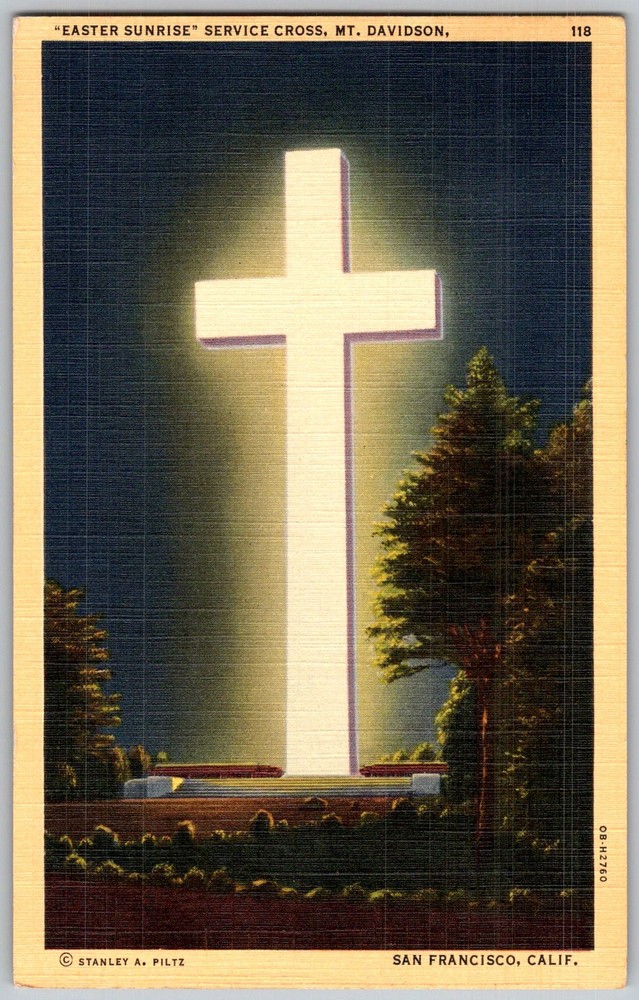 Vtg Linen Postcard Easter Sunrise Service San Francisco, CA 1940s
