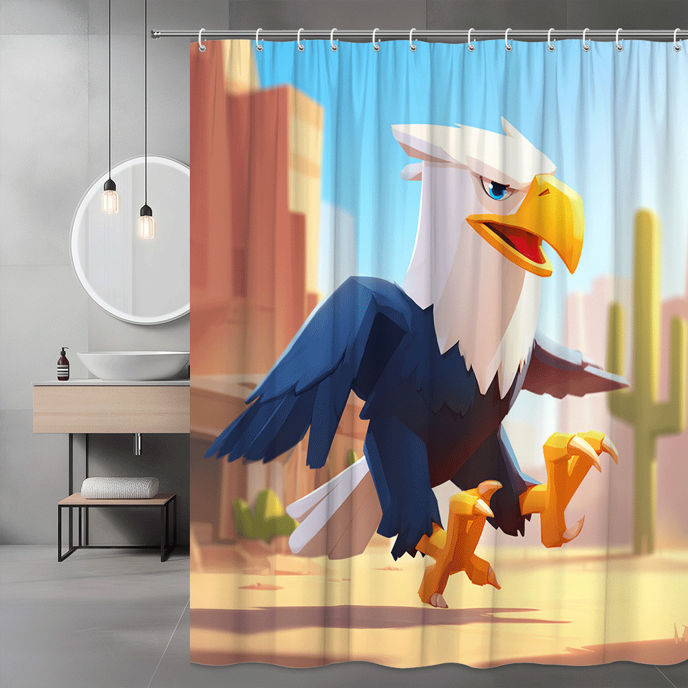 Eagle Cartoon Shower Curtain Desert Scene Kids Decor
