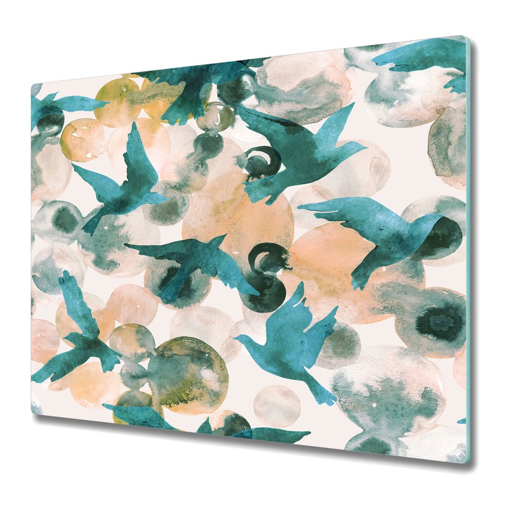 Tempered Glass Chopping Cutting Board Abstract birds blue and yellow 60x52