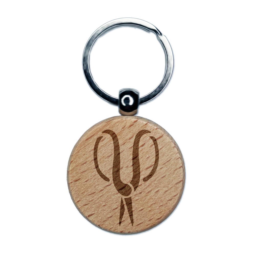 Floral Cutting Scissors Engraved Wood Round Keychain Tag Charm