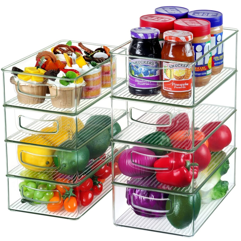 Set Of 8 Stackable Pantry Organizer Bins, Clear Plastic Storage Bins for Home...