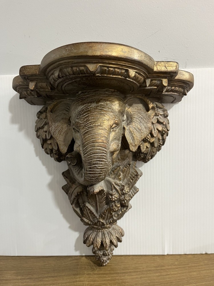 Vintage Ornate Gold Tone Elephant Wall Sconce Shelf