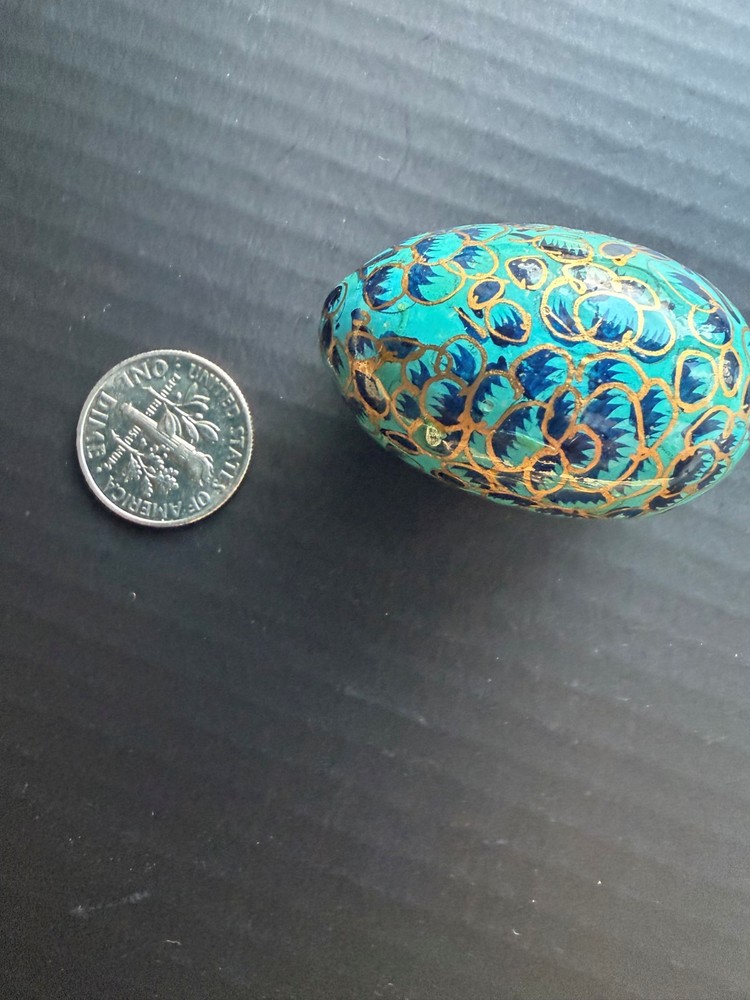 Hand-Painted Polish Pottery Egg Mini Figurine Featuring Intricate Blue Floral