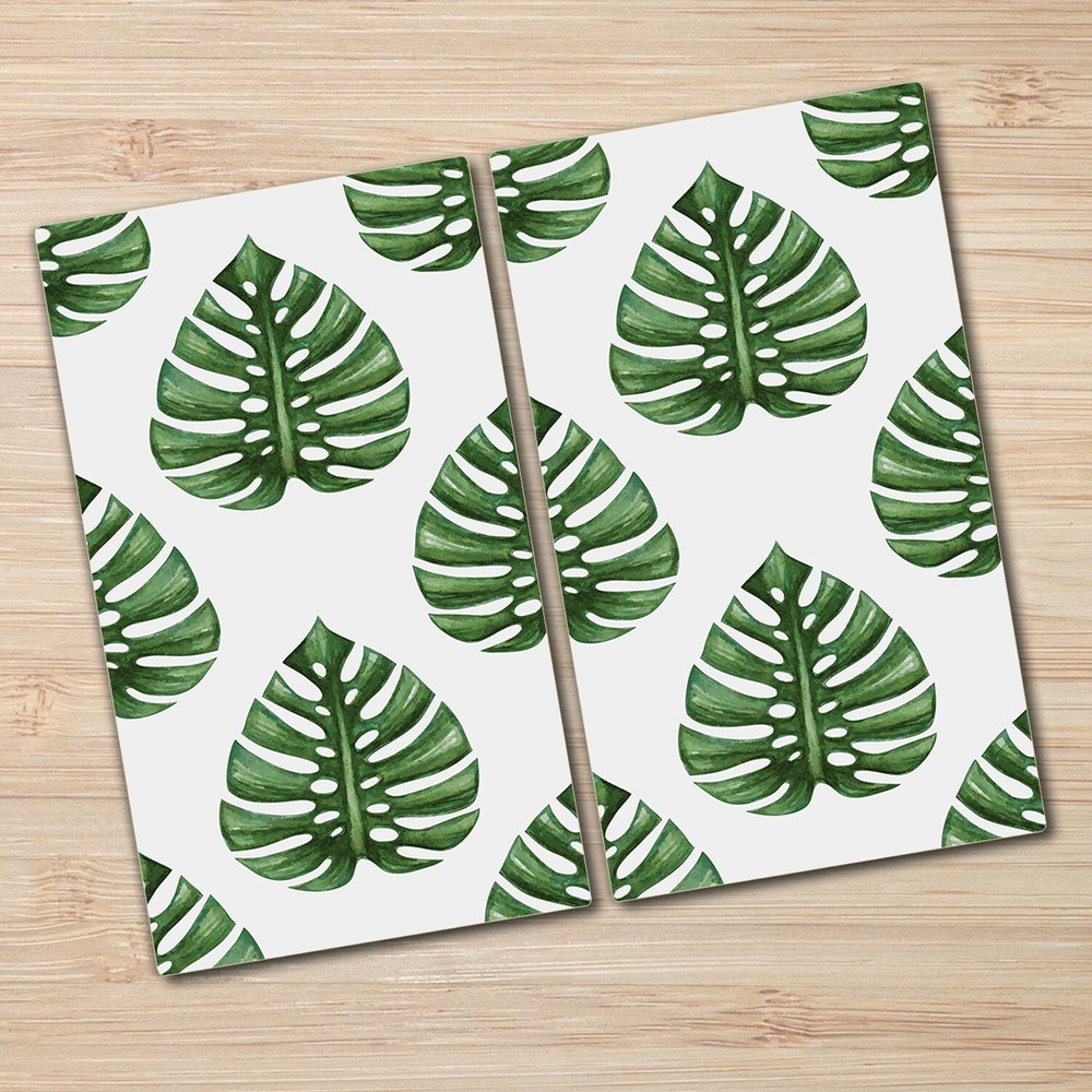 Glass Kitchen Chopping Board Monstera exotic leaves Tropical Green Botanical
