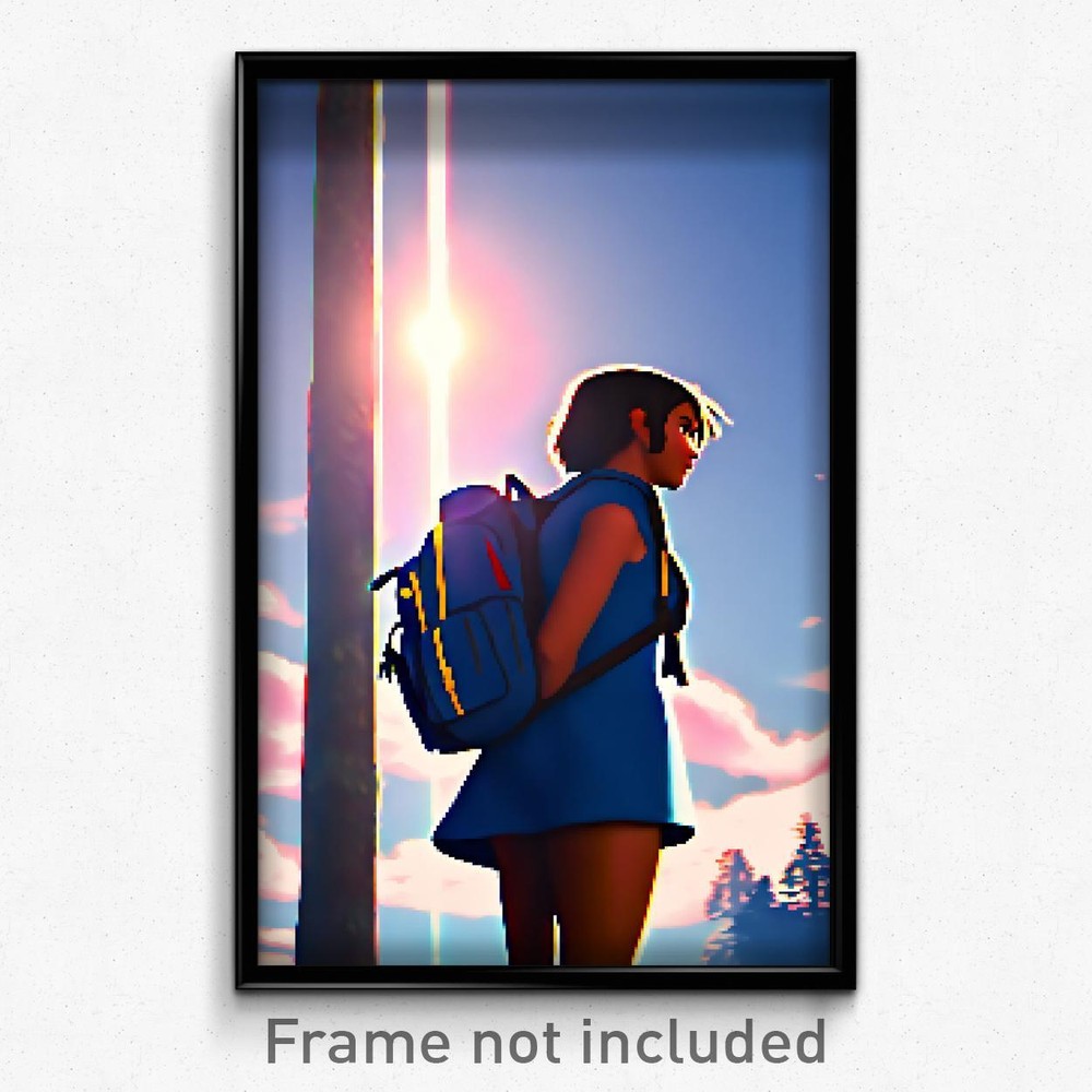 8 Bit Sky Blue Backpack Pixel Art Psychedelic Poster