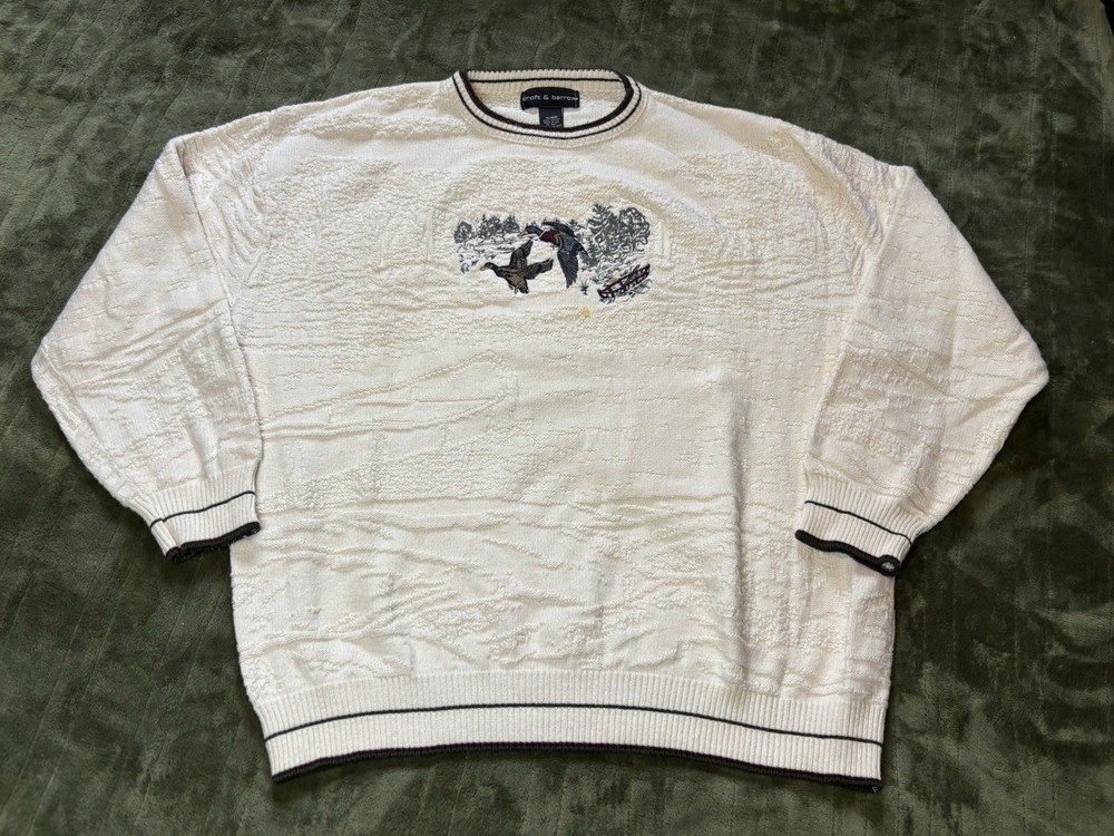 Croft & Barrow Cable Knit Textured Sweater Mens XL Cream Vintage Mallard Duck