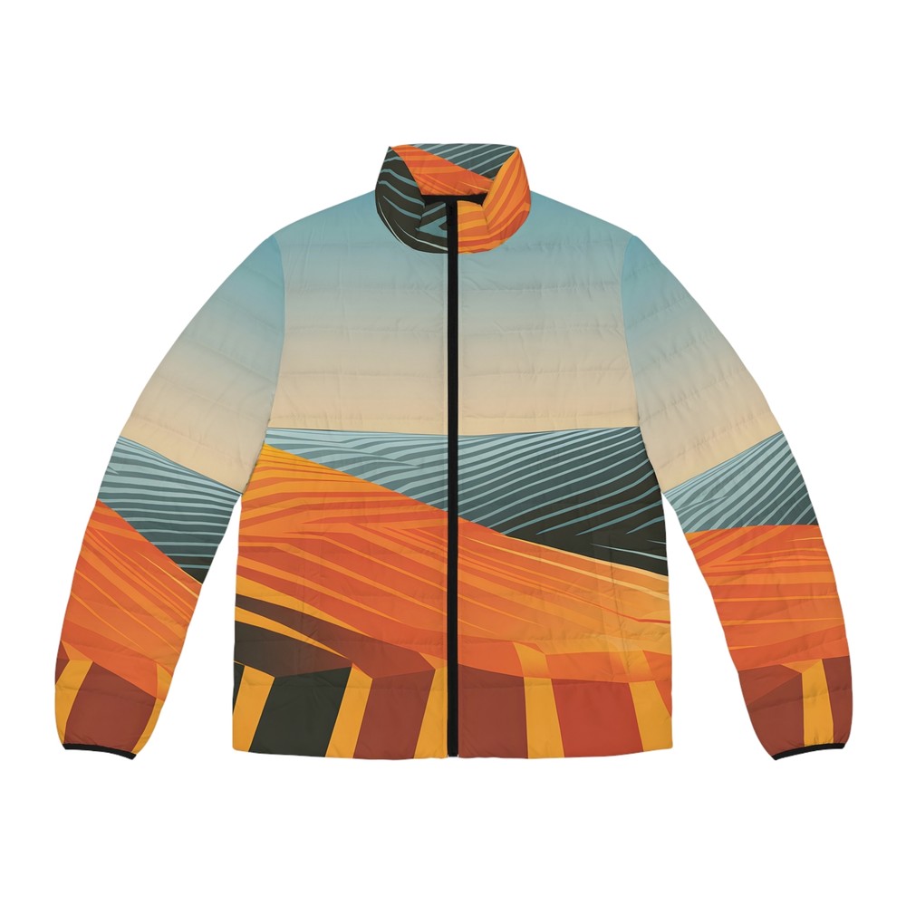 Stylish Linear Horizon Print Puffer Jacket for Winter Warmth and Outdoor Wear