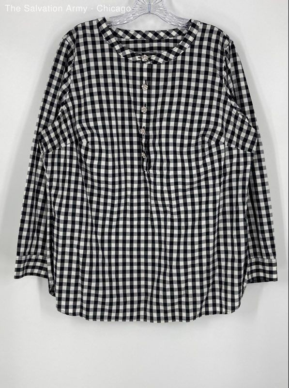 Talbots Womens Black White Plaid Button Front Tunic Blouse Top Size 1X