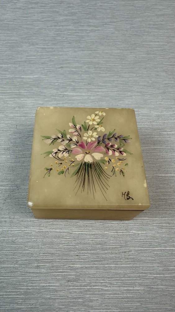 Vintage Marshall Fields Hand-Painted Italian Alabaster Jewelry Box