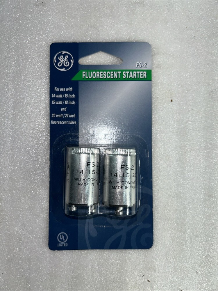 GE FS-2 Fluorescent Starter 2 Pack SEALED 14w-15” 15w-18”. 20w-24” New