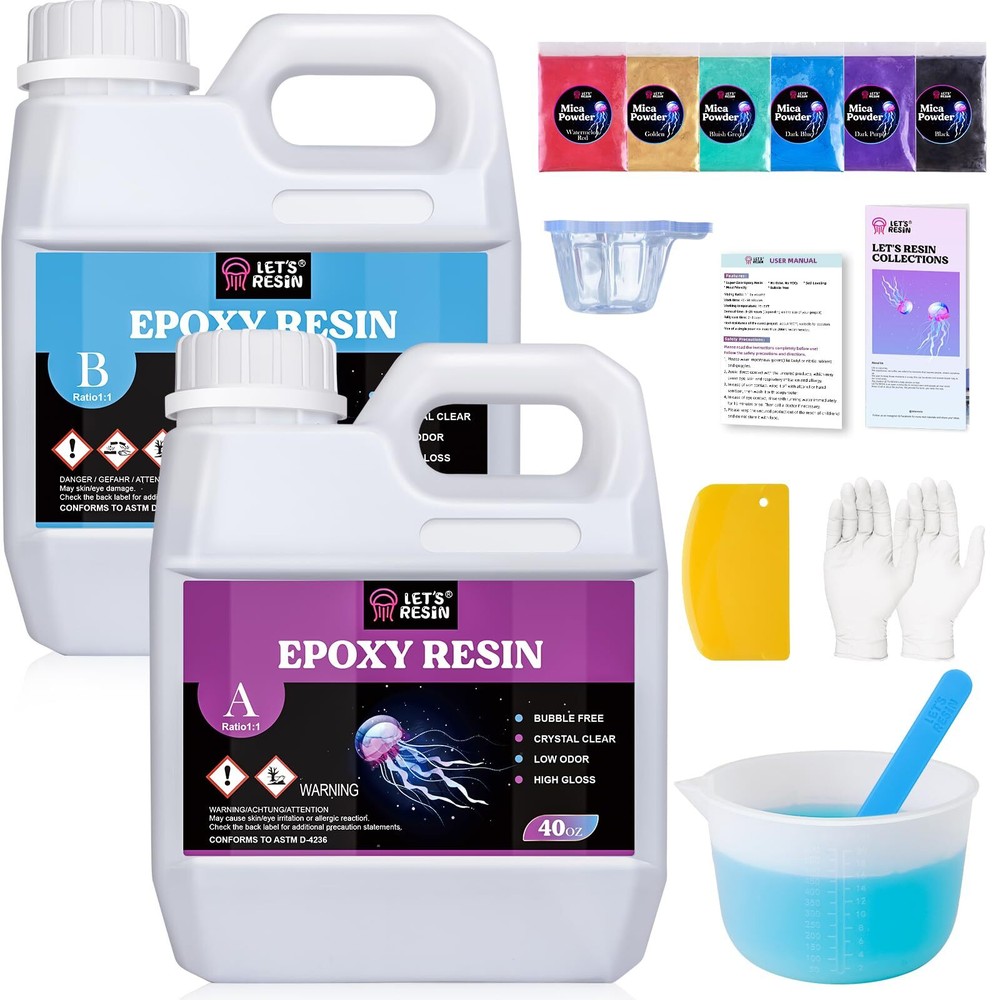 80oz Crystal Clear Epoxy Resin Kit - Bubbles Free 6 Mica Powders