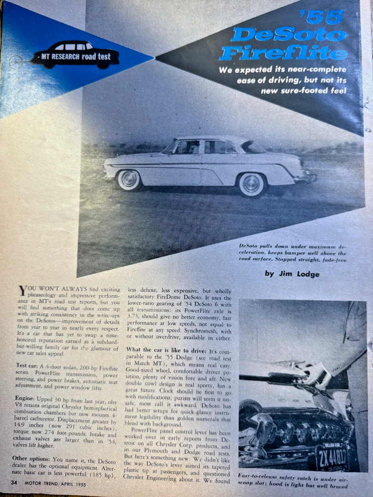 1955 Road Test DeSoto Fireflite With PowerFlite illustrated