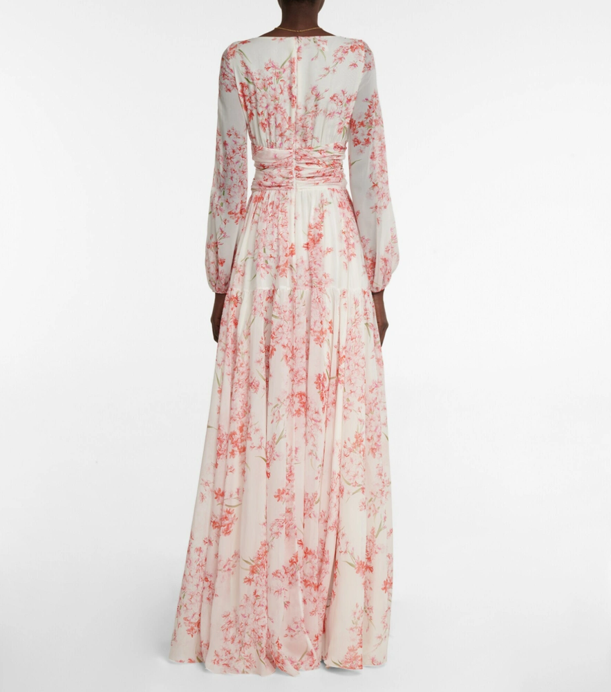 Giambattista Valli silk floral pink print romantic modest dress gown (new $3500)