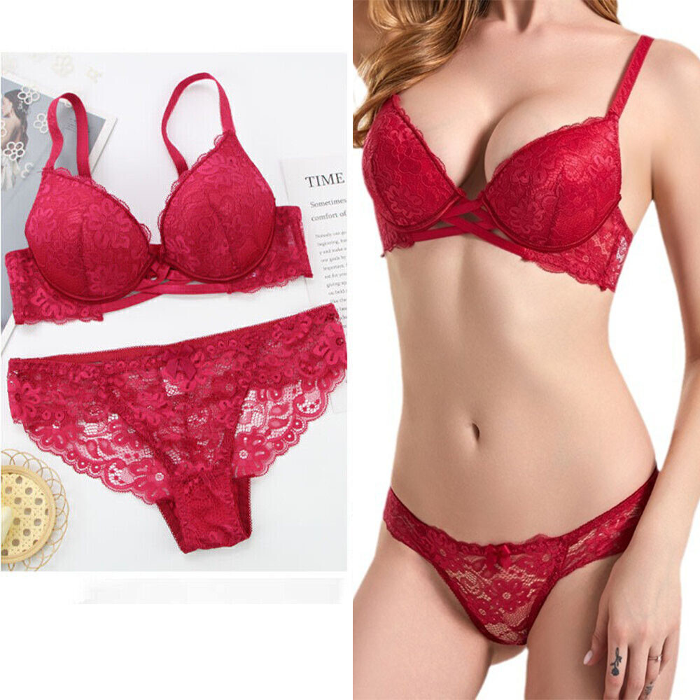 Ladies Sexy Push up Bra Set & Knickers Floral Lace Underwired Lingerie B C D E