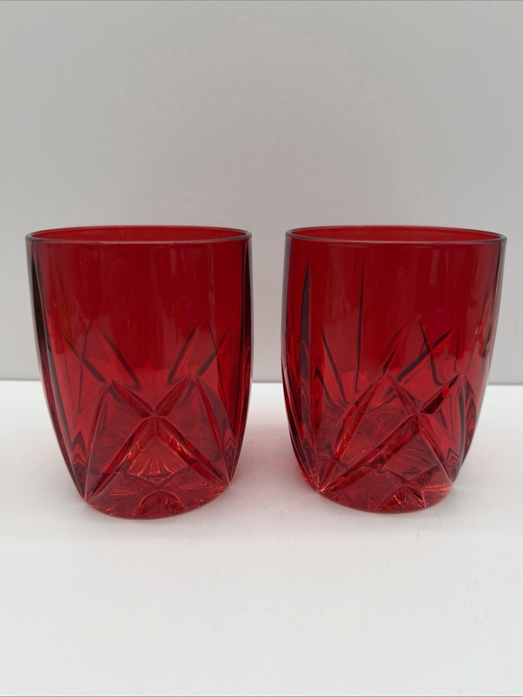 Waterford Marquis Brookside Red Double Old Fashion Low Ball Glasses Set Of 2