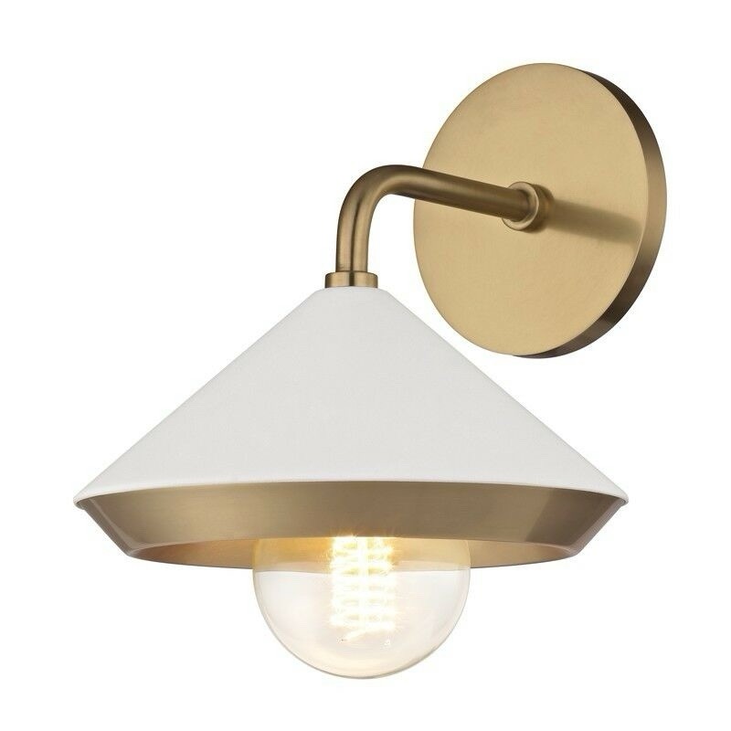 Marnie 1-Light Aged Brass Wall Sconce with White Shade by MITZI HUDSON VALLEY L
