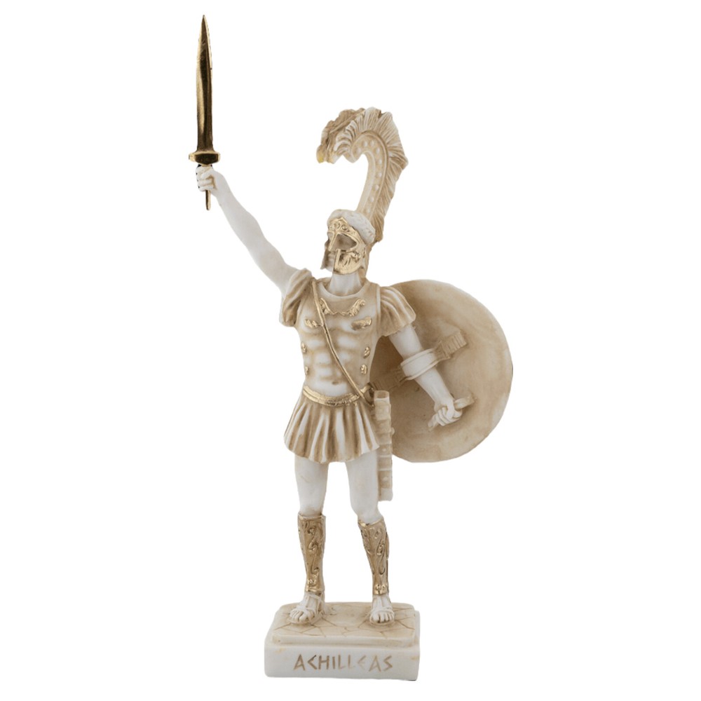 Achilles Trojan War Hero King with Shield and Sword Statue Sculpture-image