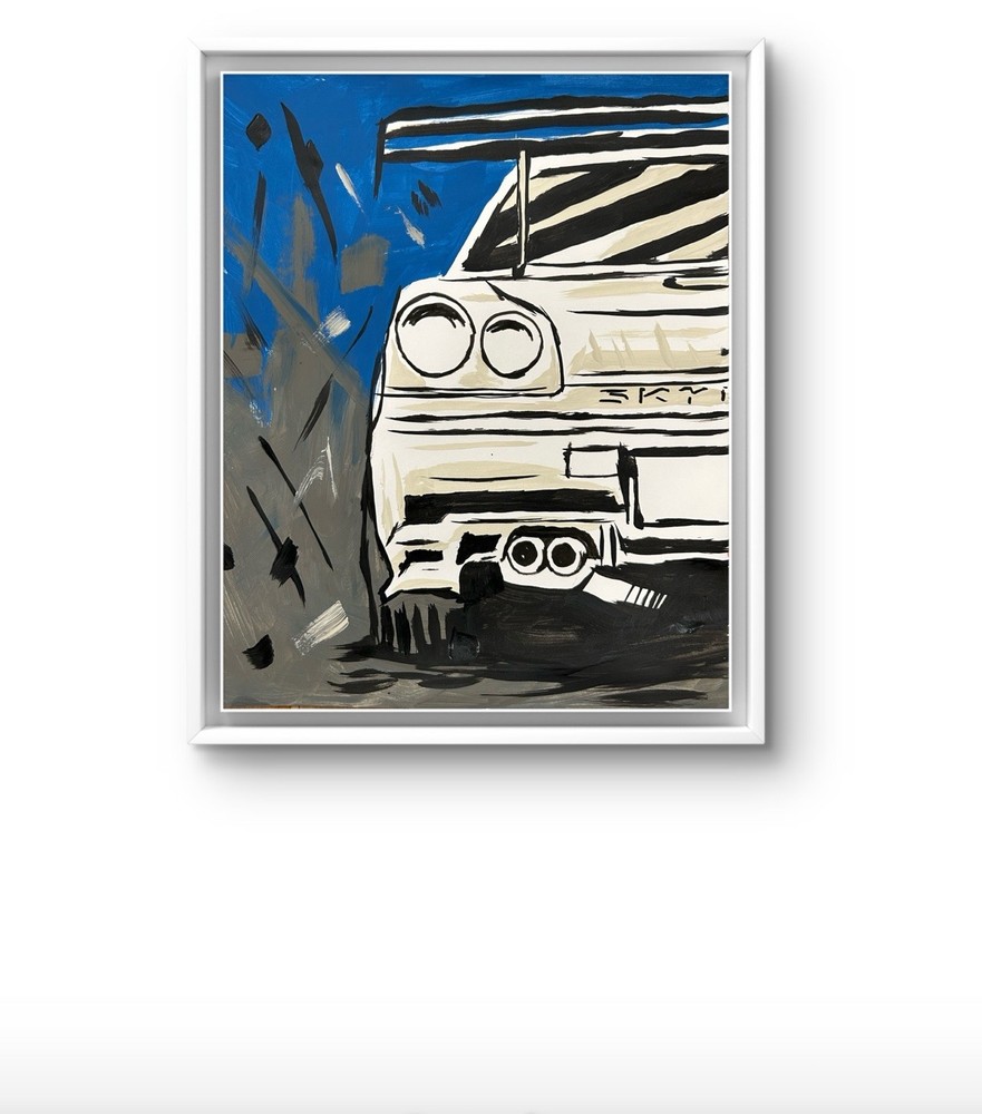 Original Abstract Nissan Skyline Painting 14x11 paper Modern Wall Art Home Decor