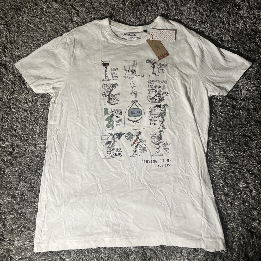 Original Penguin Mens XXL 2XL White Cocktail Graphic Tee Rum Whiskey Gin Design