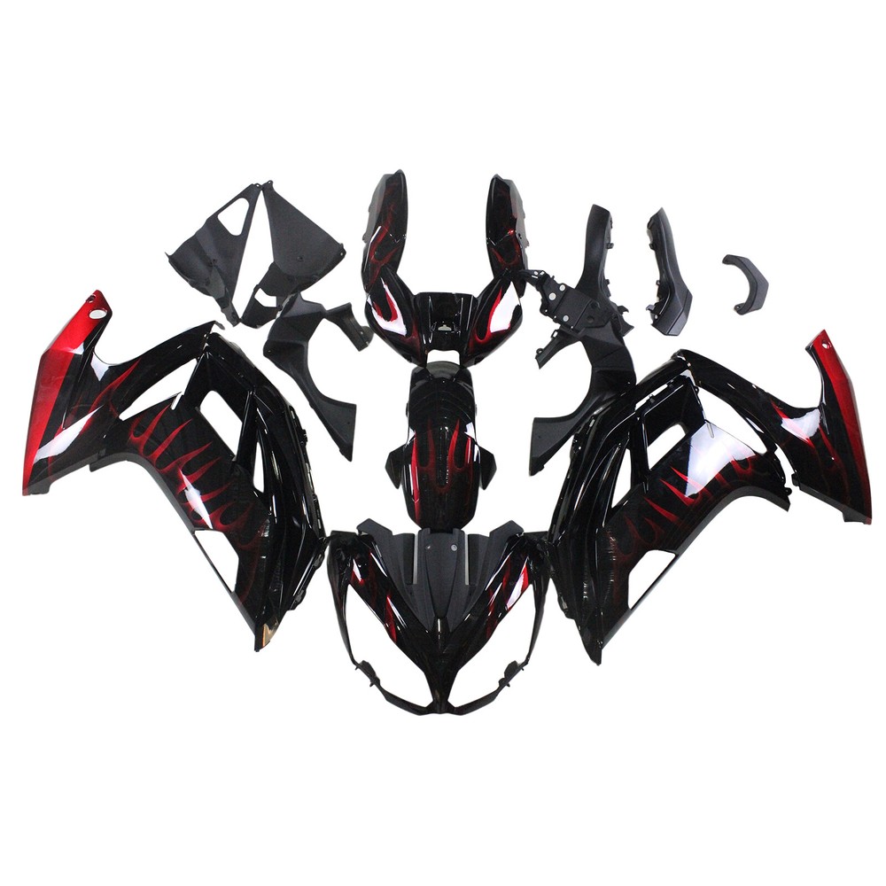 Fairings For Kawasaki ER-6F Ninja 650r 2012 -2015 2016 Black Red Flames Bodywork
