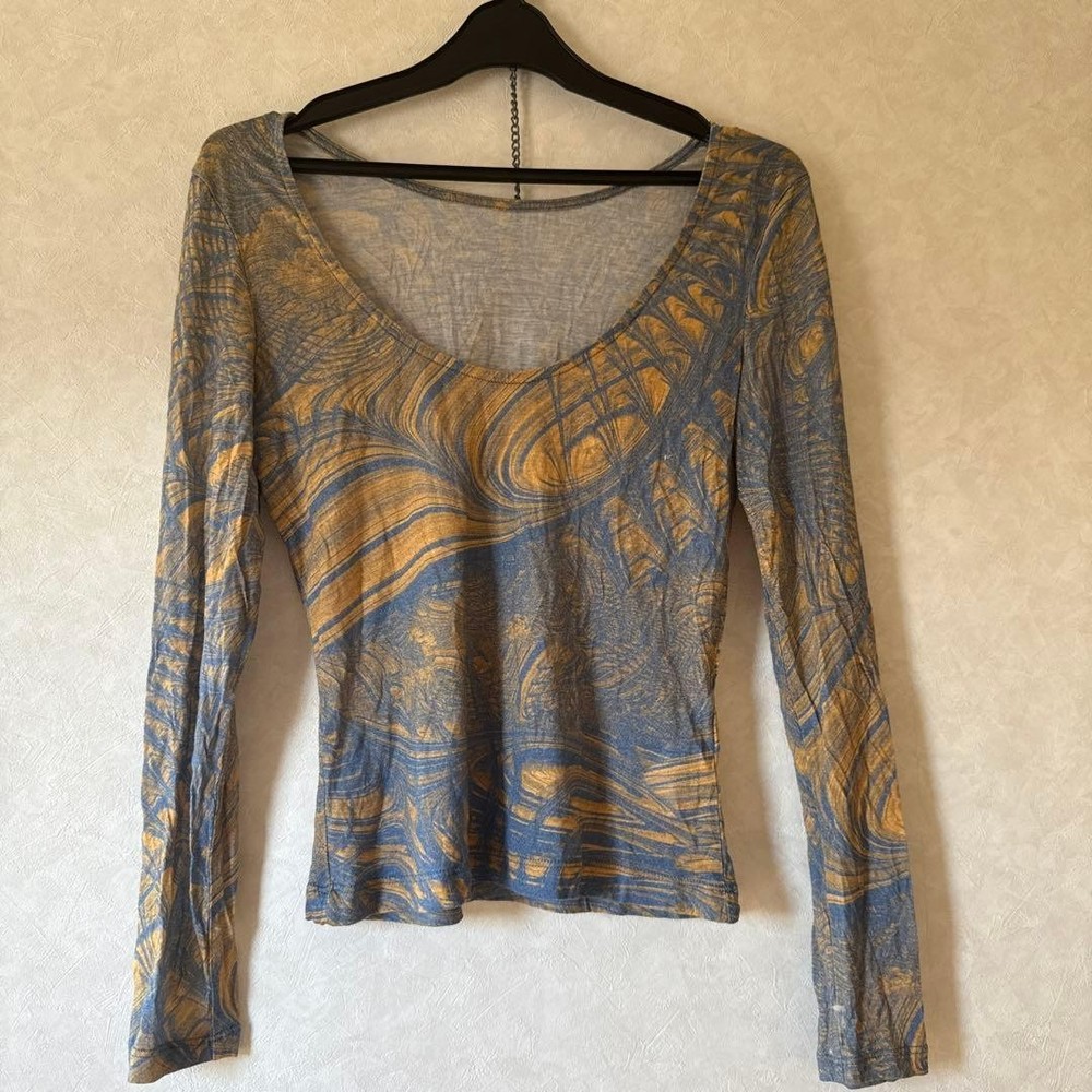 Paloma Wool Long Sleeve T Shirt Abstract Pattern Blue Gold Size S