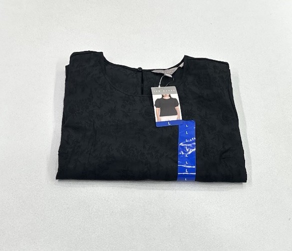 Ted Baker Women's Crewneck Elastic Smocked Short Sleeves Blouse, Black, Size L