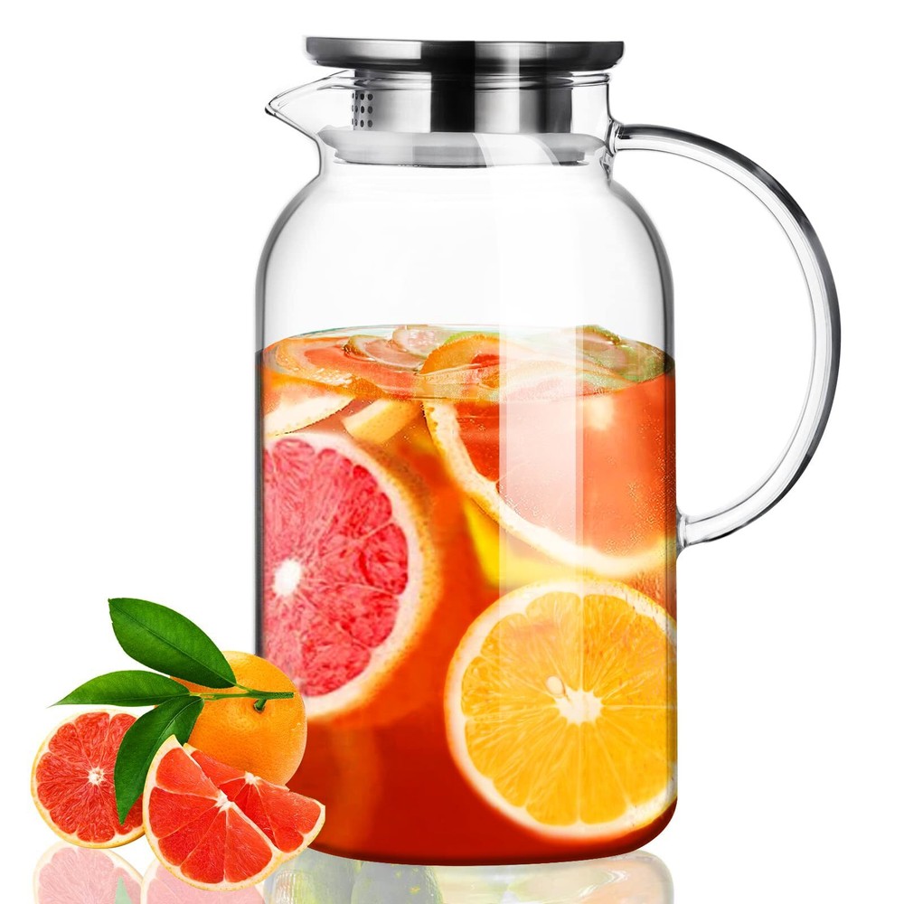 Glass Pitcher With Lid for Hot & Cold Drinks - Iced Tea & Water Pitcher With Handle