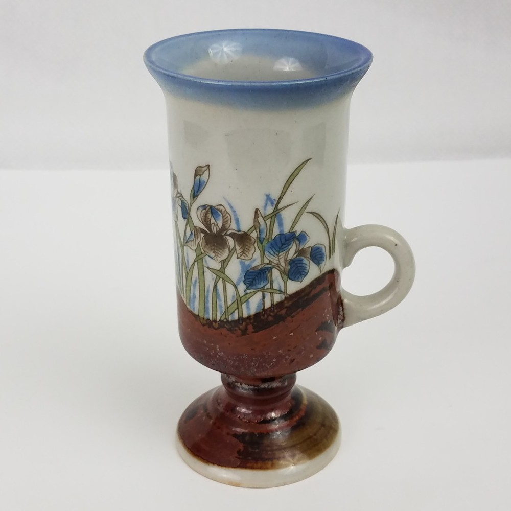Otagiri Mug Cup Iris Flowers Vtg Japan Footed Pedestal Hand Crafted 5.5