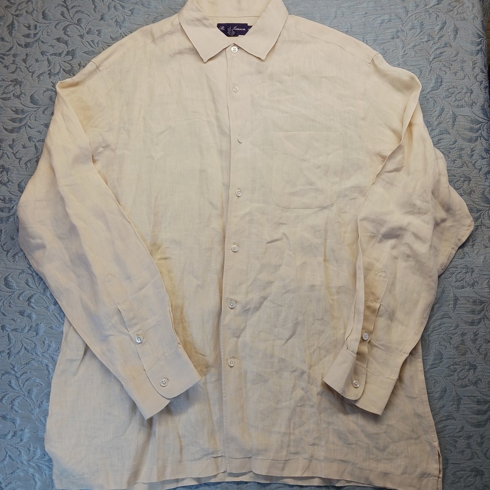 Ralph Lauren Purple Label Italy Beige 100% Linen Luxury Resort Shirt Mens XL