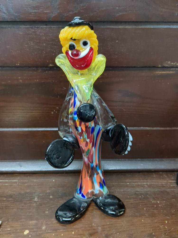 Vintage Murano Art Glass Clown with Cymbals 10.5 Inch Colorful Figurine