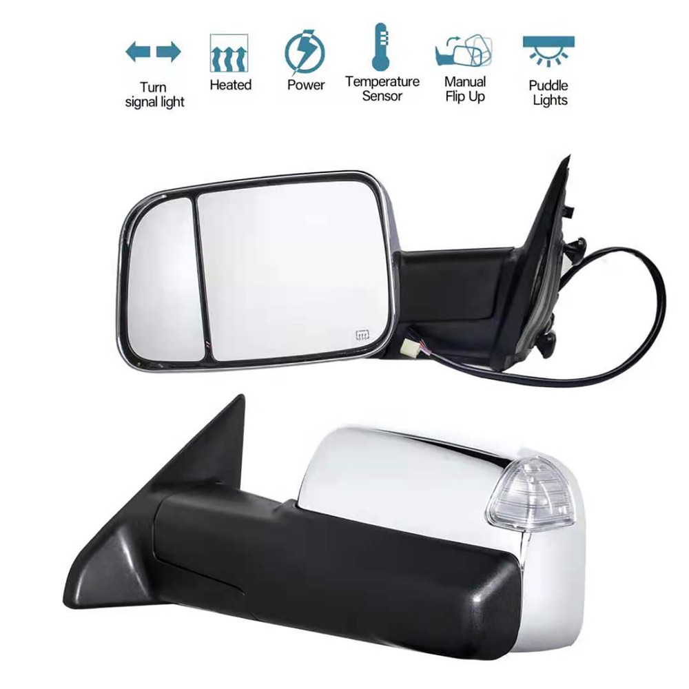 Tow Mirrors Power For 2015 2016 2017 2018 Dodge Ram 2500 3500 LH+RH Side Chrome